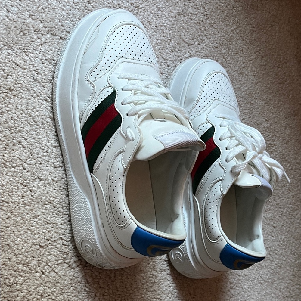 Gucci White Sneakers with Red and Green Accents